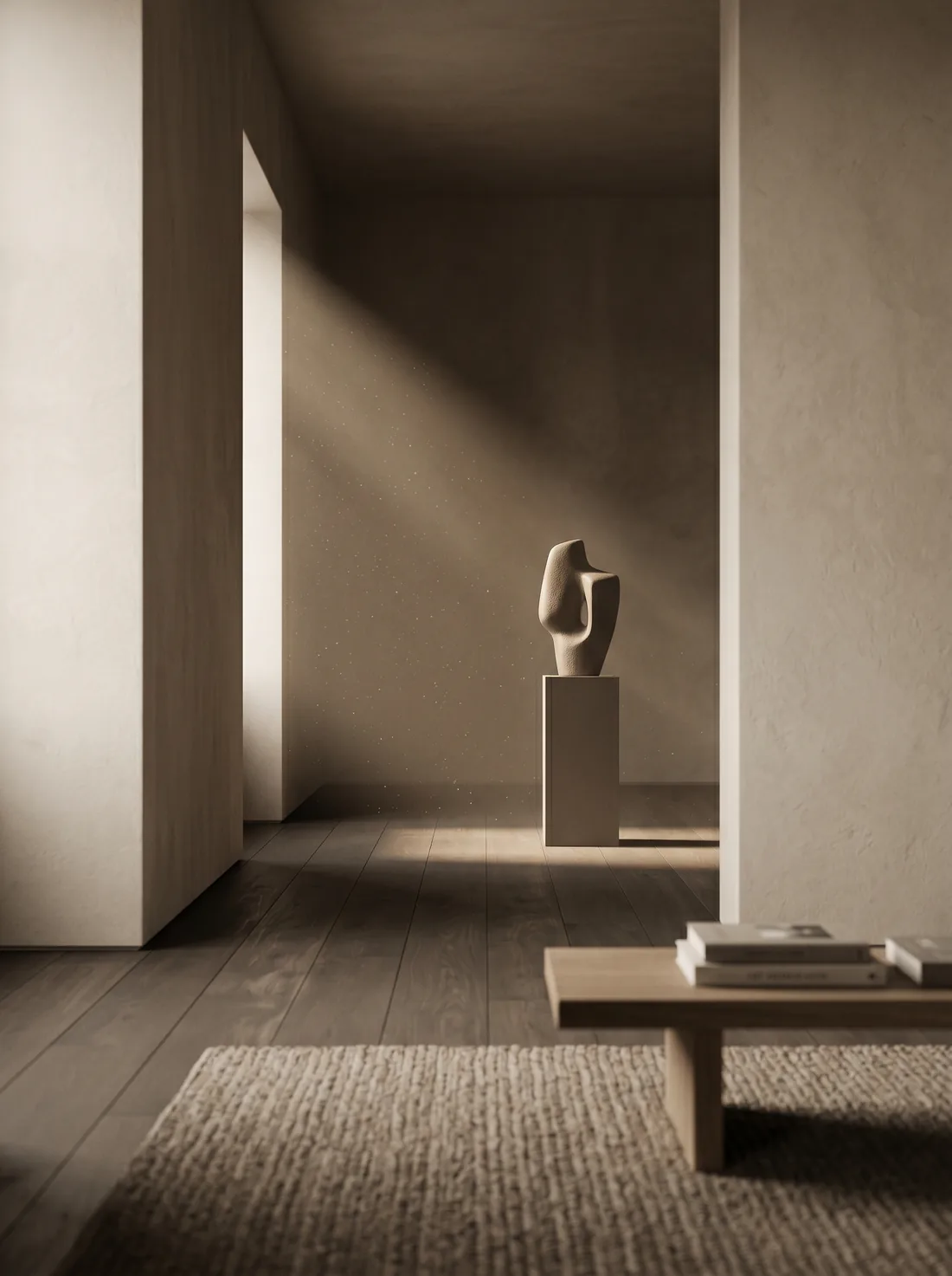 Interior de galería con luz cálida